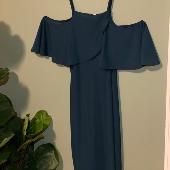Dark teal Peplum shoulder cocktail dress - Picture 3 of 9